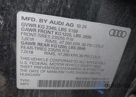 2025 Audi Q3 Premium 45 Tfsi S Line Quattro Tiptronic z USA, uszkodzony, nr VIN WA1DECF39S1010636